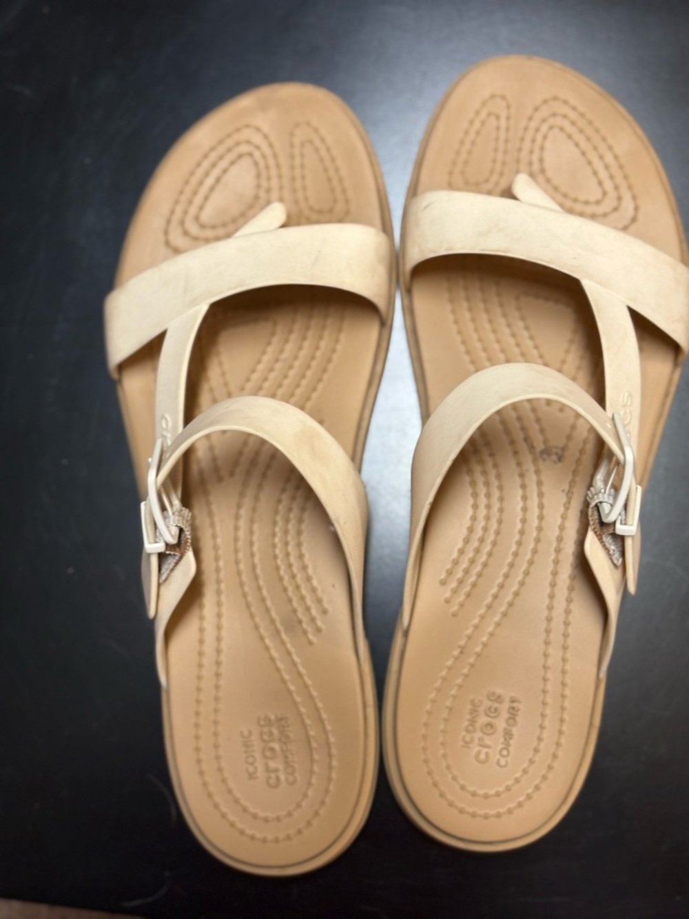 CROCS Women's Tan Beige Strap Slide Sandals